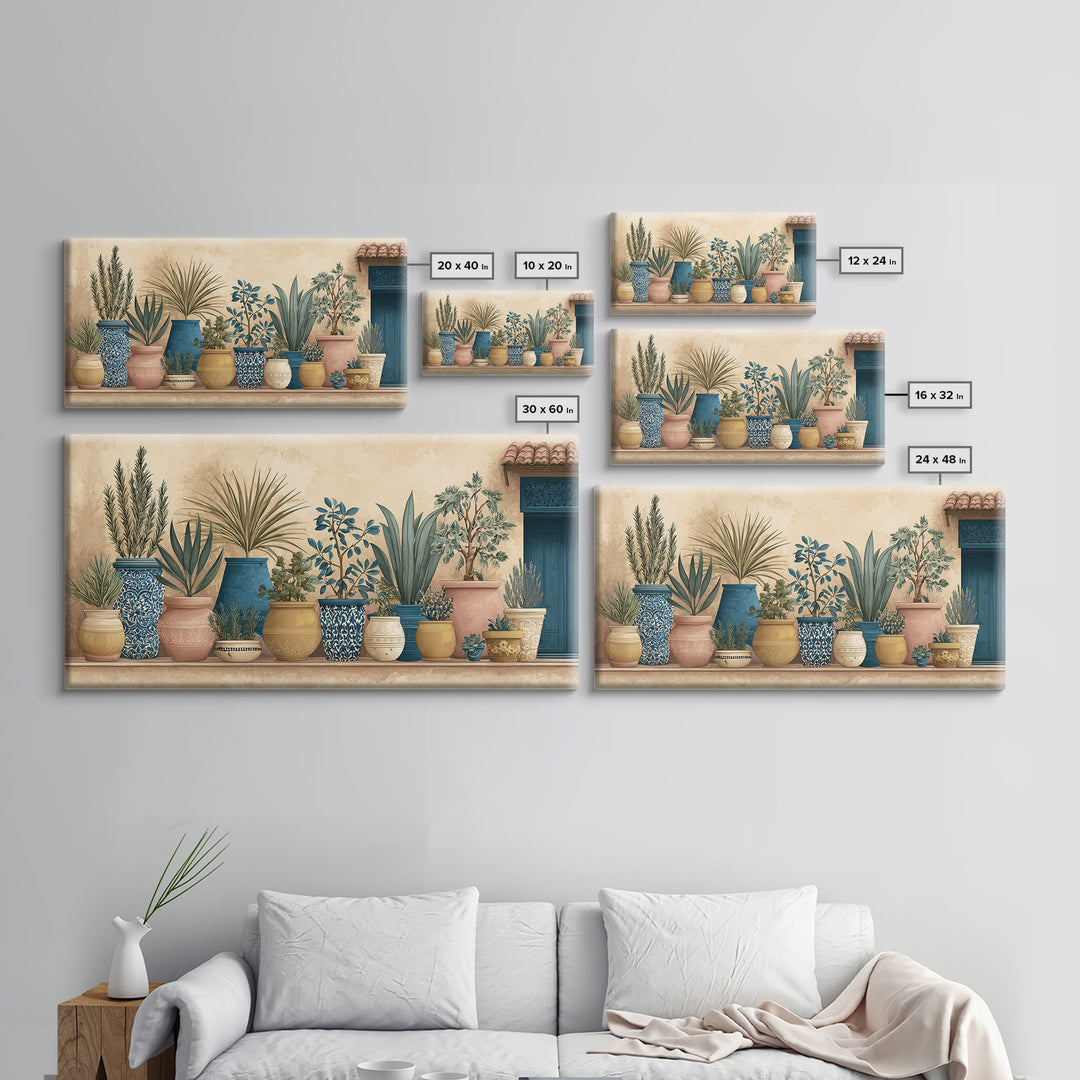 Terra Cotta Pots Framed Canvas Print, French Country Art, Textured Painting, Farmhouse Decor, Country, Home Decor Gift, FCA-2x1-7