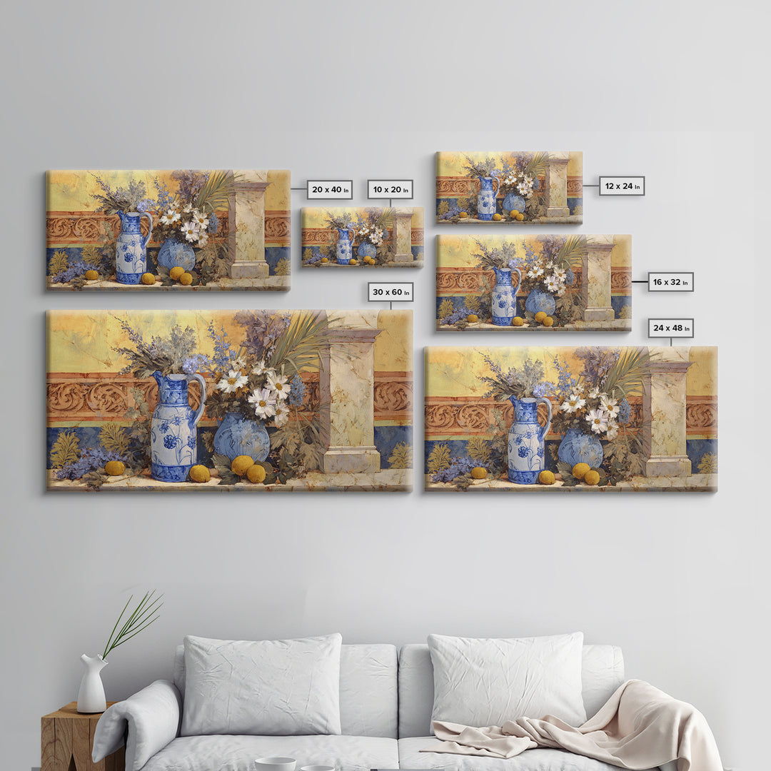 Blue and White Ceramic Pitcher Canvas Print, French Country Art, Coastal Wall Art, Farmhouse Decor, Fine Art, Country, FCA-2x1-71