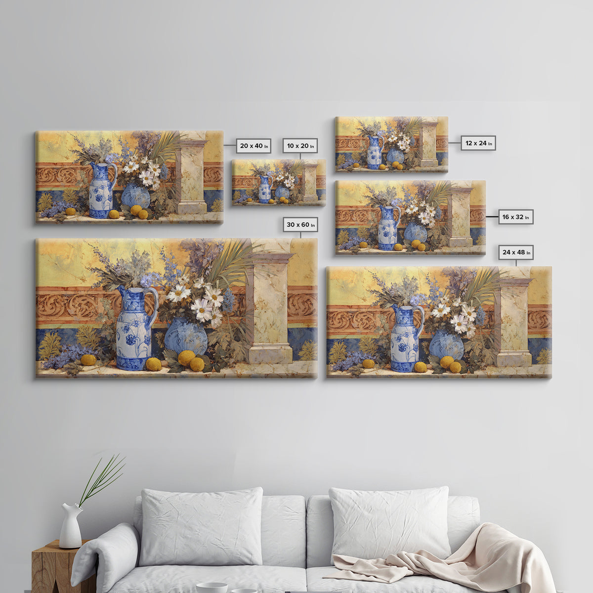 Blue and White Ceramic Pitcher Canvas Print, French Country Art, Coastal Wall Art, Farmhouse Decor, Fine Art, Country, FCA-2x1-71