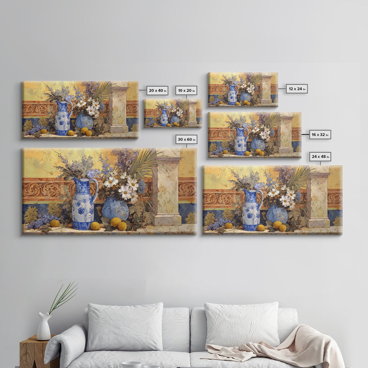 Blue and White Ceramic Pitcher Canvas Print, French Country Art, Coastal Wall Art, Farmhouse Decor, Fine Art, Country, FCA-2x1-71