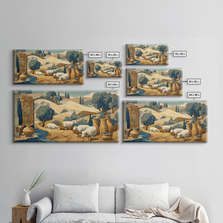 Pastoral Sheep in Rolling Countryside Canvas Print, French Country Art, Statement Artwork, Farmhouse Decor, Fine Art, Country, FCA-2x1-82
