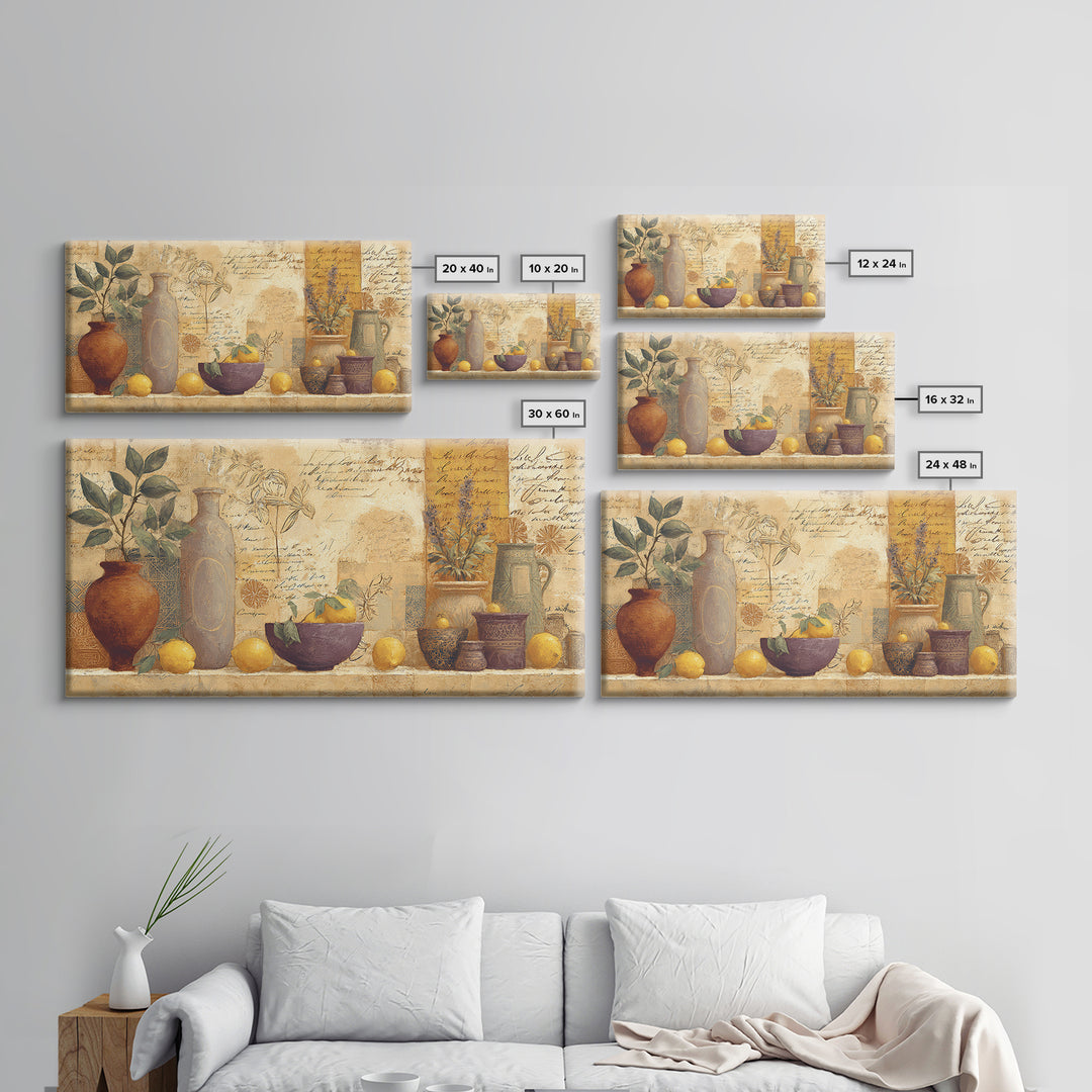 French Script Flourishes Without Readable Text Framed Canvas Print, French Country Art, Boho Decor, Farmhouse Decor, Country, FCA-2x1-86