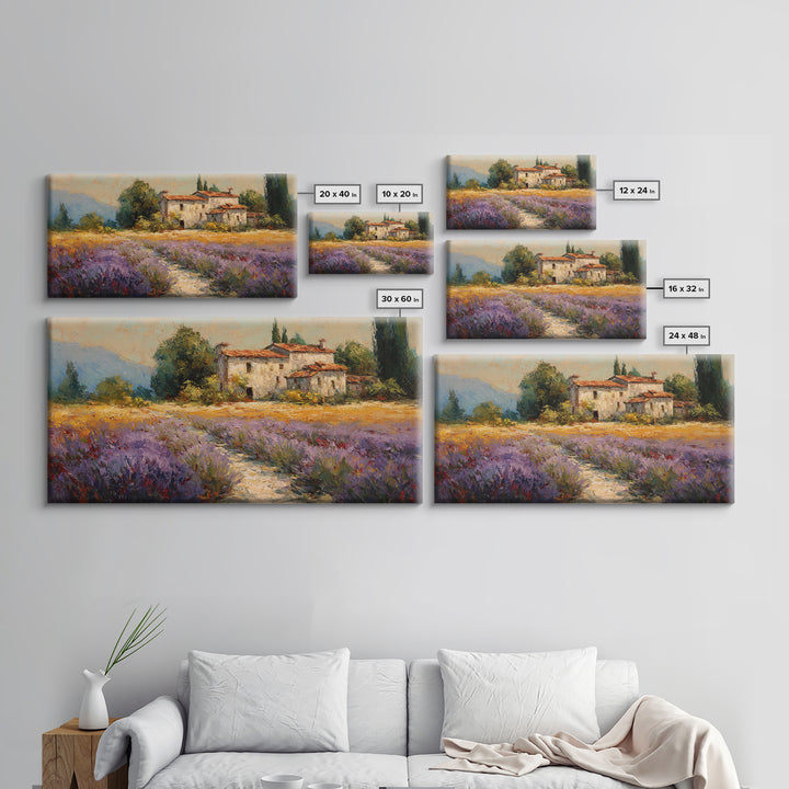 Lavender Field with Distant Stone Farmhouse Canvas Print, French Country Art, Minimalist Decor, Farmhouse Decor, Country, FCA-2x1-93