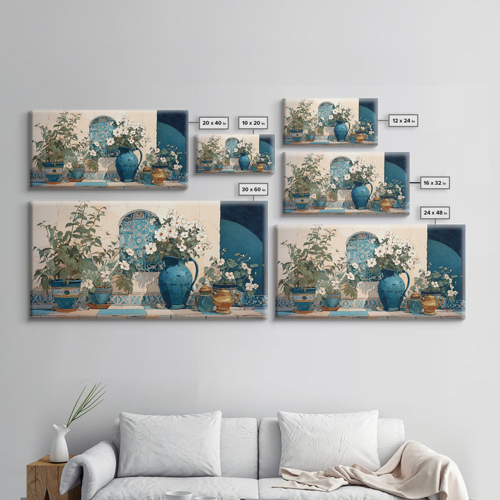 Blue and White Ceramic Pitcher Framed Canvas Print, French Country Art, French Country Decor, Farmhouse Decor, Oil Painting, FCA-2x1-95