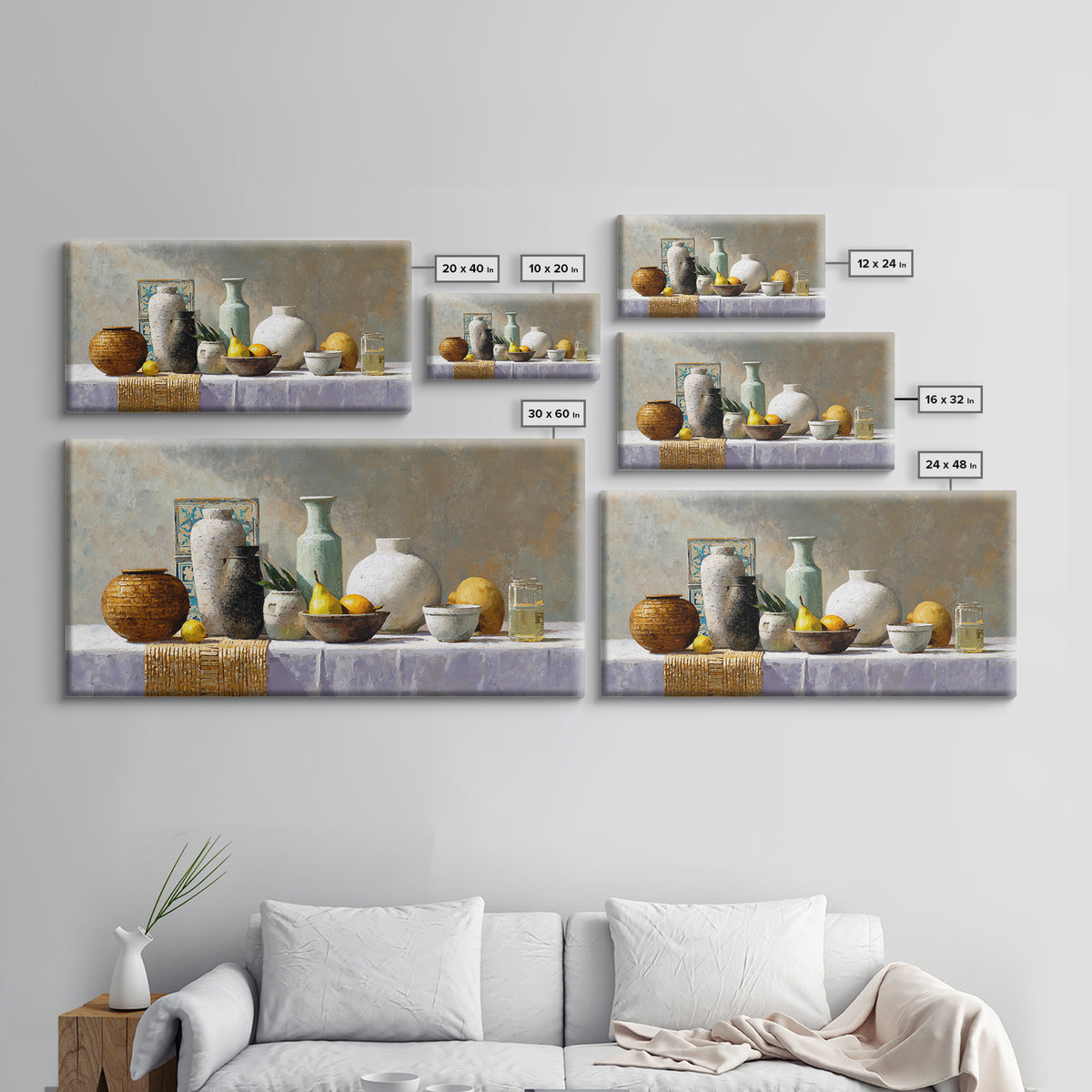 Pear Still Life on Linen Tablecloth Framed Canvas Print, French Country Art, Digital Art Prints, Farmhouse Decor, Country, FCA-2x1-96