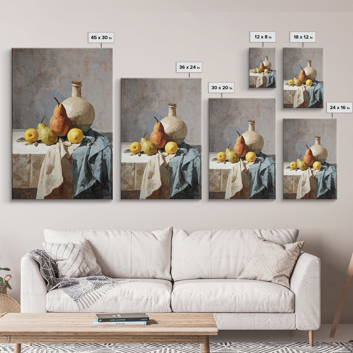 Pear Still Life on Linen Tablecloth Framed Canvas Print, French Country Art, Downloadable Art, Farmhouse Decor, Country, FCA-2x3-12