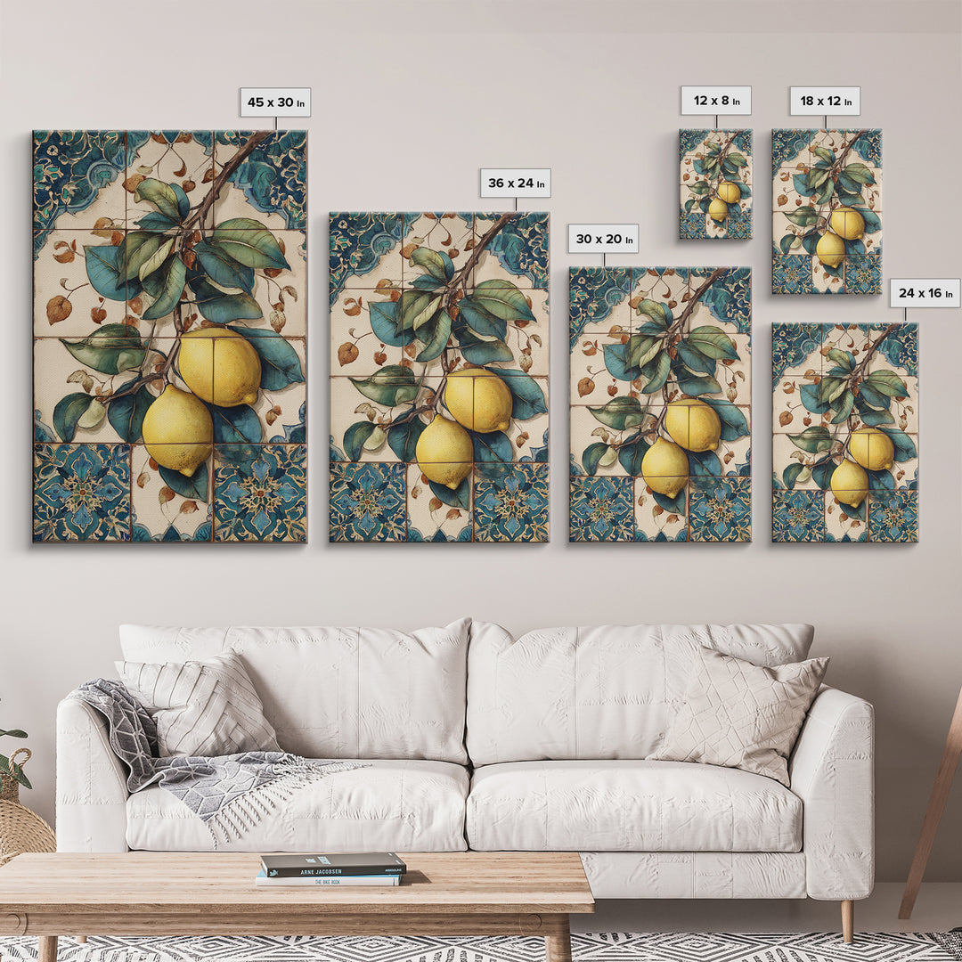 Aged Botanical Plate of Lemons and Leaves Canvas Print, French Country Art, Modern Decor, Farmhouse Decor, Country, FCA-2x3-20