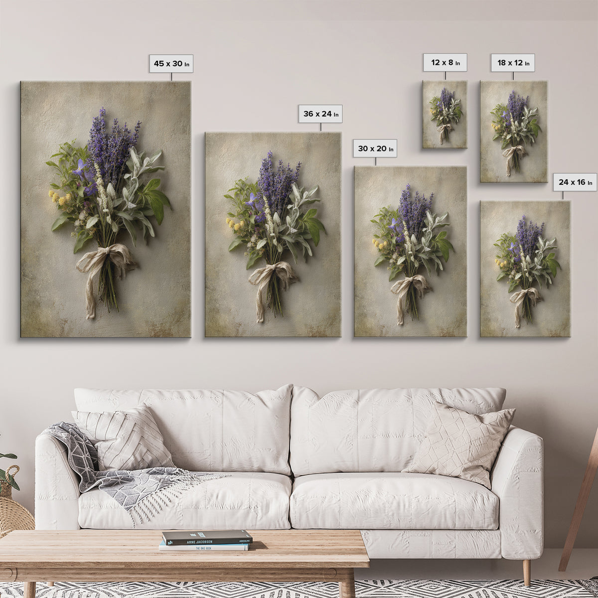 Farmhouse Kitchen Herbs Tied Framed Canvas Print, French Country Art, Above Bed Art, Farmhouse Decor, Oil Painting, Country, FCA-2x3-21