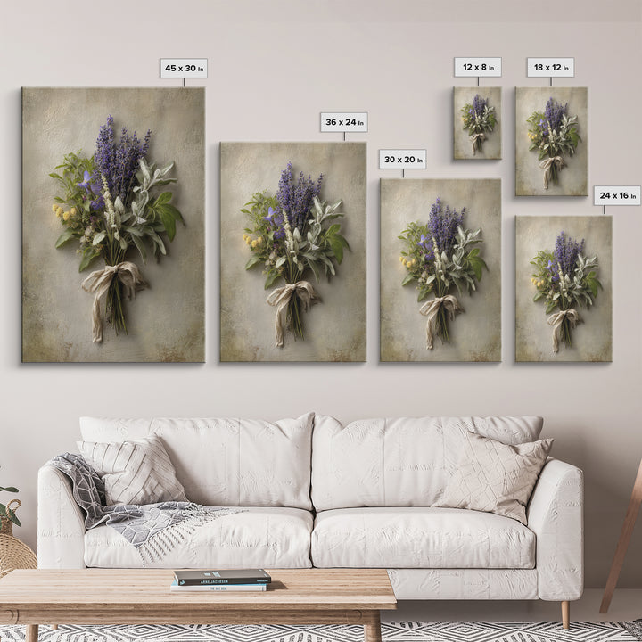 Farmhouse Kitchen Herbs Tied Framed Canvas Print, French Country Art, Above Bed Art, Farmhouse Decor, Oil Painting, Country, FCA-2x3-21
