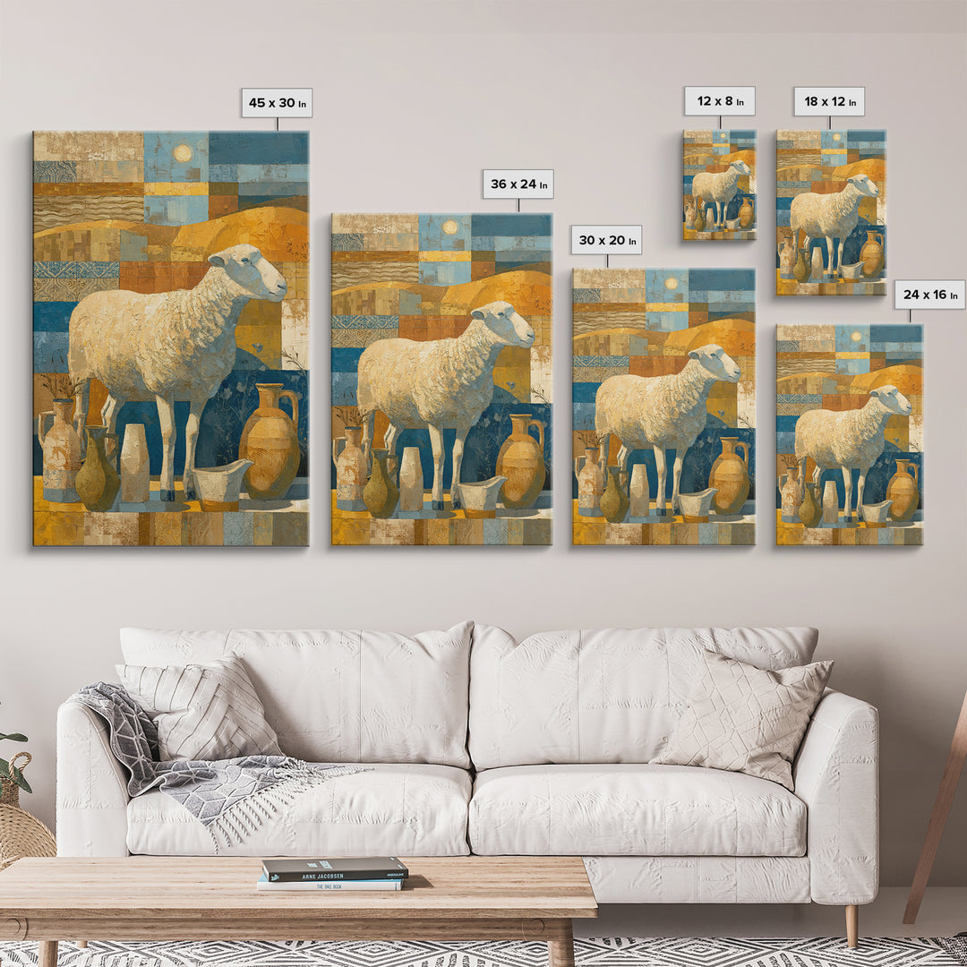 Pastoral Sheep in Rolling Countryside Framed Canvas Print, French Country Art, Home Decor, Farmhouse Decor, Fine Art, Country, FCA-2x3-22