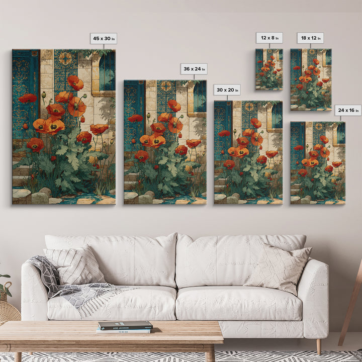 Poppies Beside a Stone Garden Wall Canvas Print, French Country Art, Coastal Wall Art, Farmhouse Decor, Fine Art, Country, FCA-2x3-23
