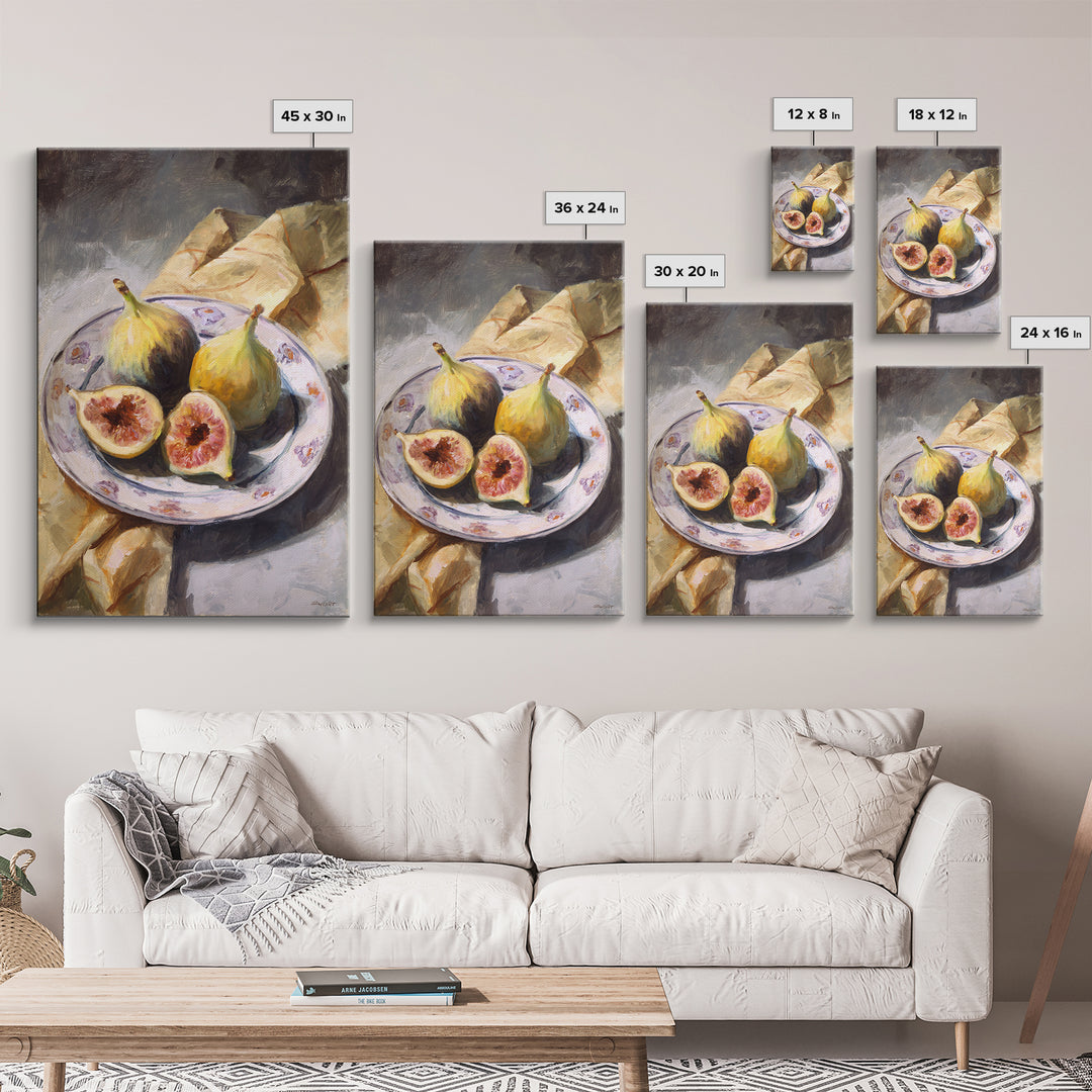 Figs on Ceramic Plate Framed Canvas Print, French Country Art, Digital Wall Art, Farmhouse Decor, Abstract Art, Country, FCA-2x3-24