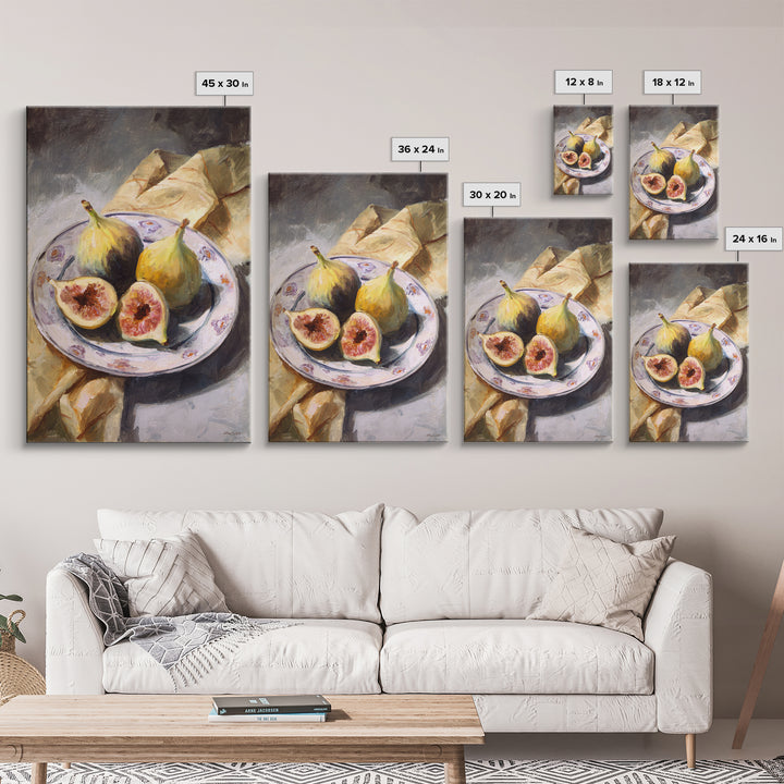 Figs on Ceramic Plate Framed Canvas Print, French Country Art, Digital Wall Art, Farmhouse Decor, Abstract Art, Country, FCA-2x3-24