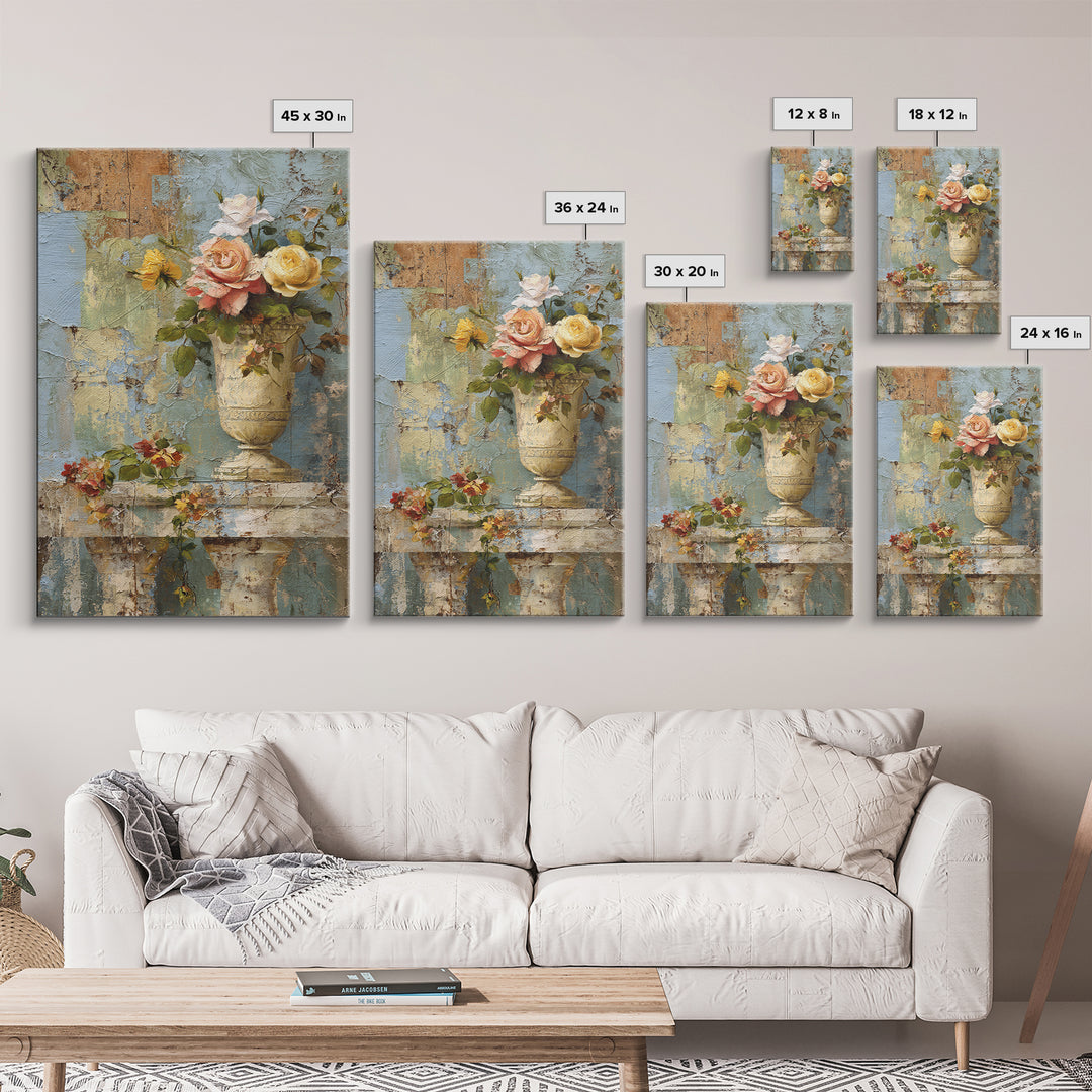 Ch Teau Garden Urn Framed Canvas Print, French Country Art, Digital Wall Art, Farmhouse Decor, Watercolor Art, Country, FCA-2x3-3