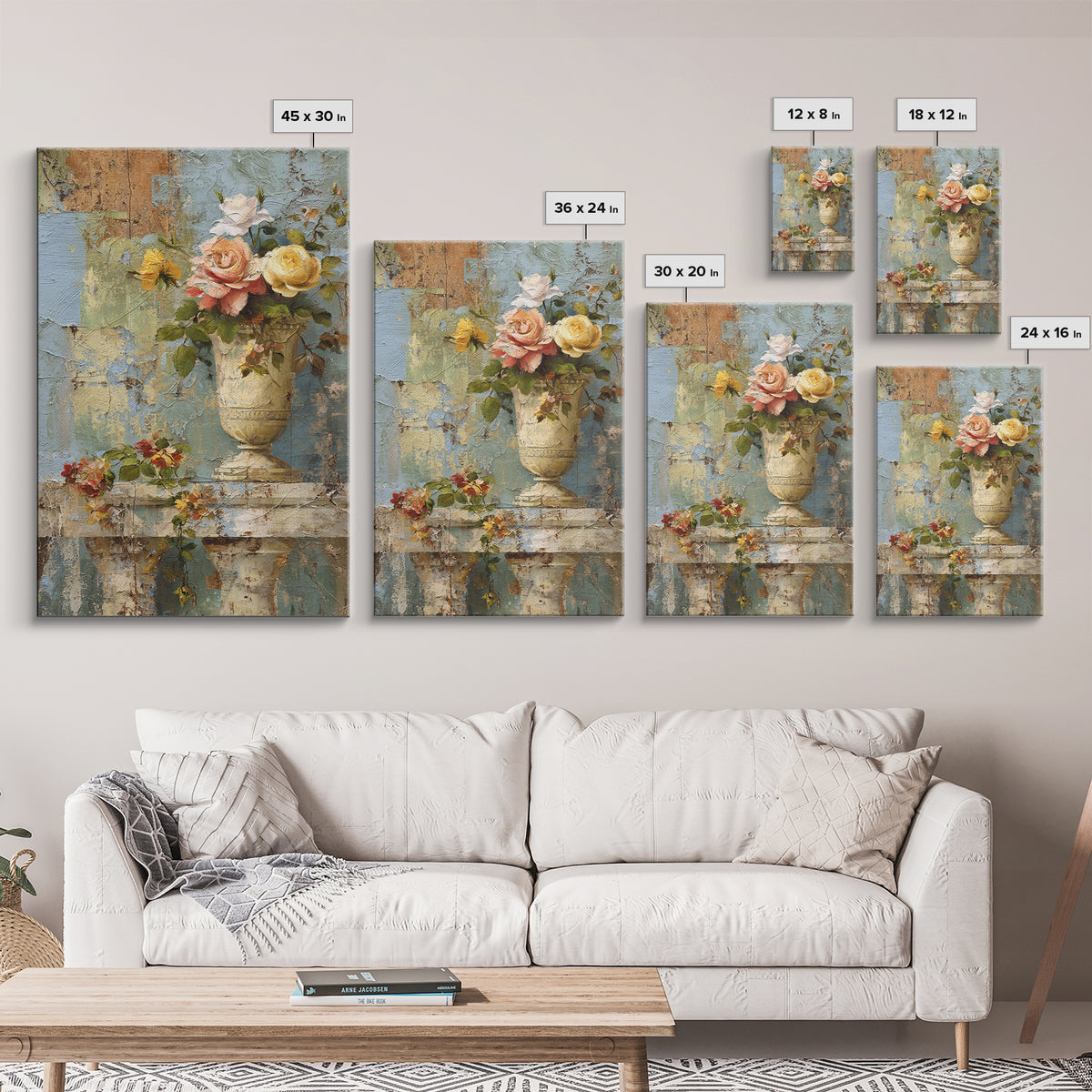 Ch Teau Garden Urn Framed Canvas Print, French Country Art, Digital Wall Art, Farmhouse Decor, Watercolor Art, Country, FCA-2x3-3