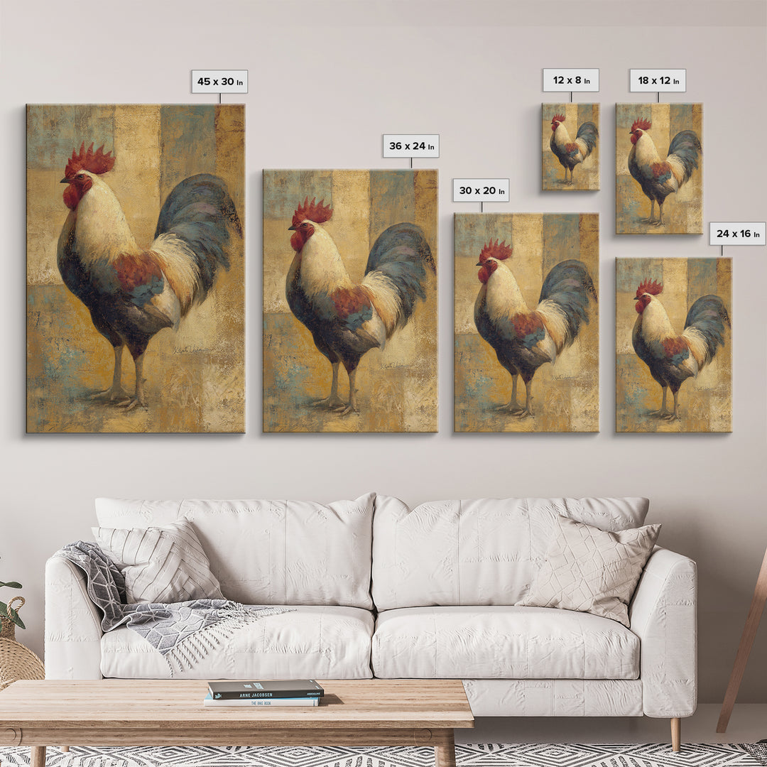 Rooster Portrait in Rustic French Palette Framed Canvas Print, French Country Art, Neutral Decor, Farmhouse Decor, Oil Painting, FCA-2x3-34