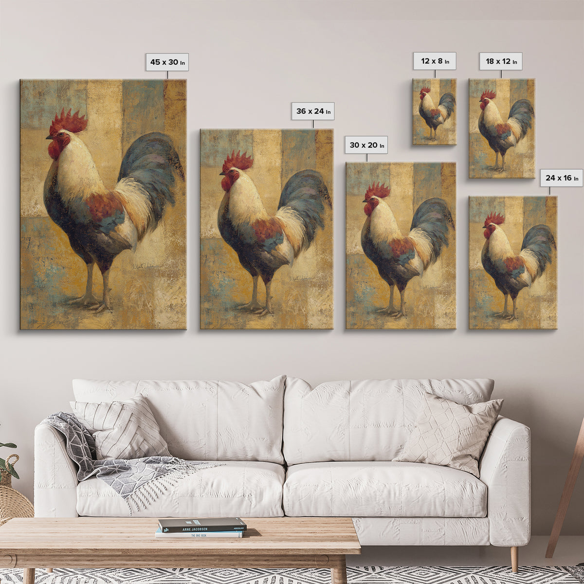 Rooster Portrait in Rustic French Palette Framed Canvas Print, French Country Art, Neutral Decor, Farmhouse Decor, Oil Painting, FCA-2x3-34