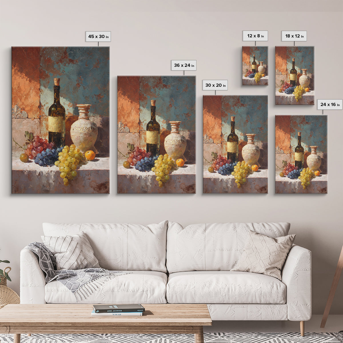 Grapes and Wine Still Life Framed Canvas Print, French Country Art, Modern Decor, Farmhouse Decor, Abstract Art, Country, FCA-2x3-41