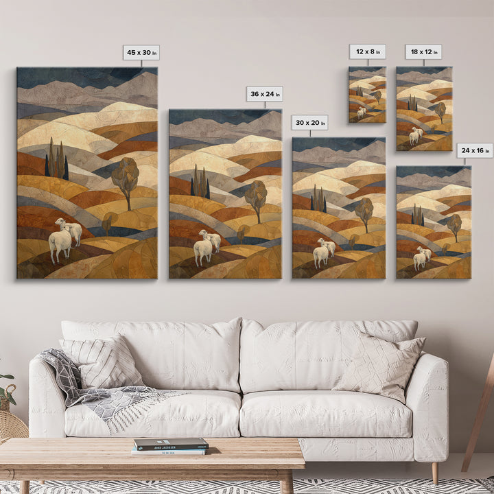 Pastoral Sheep in Rolling Countryside Framed Canvas Print, French Country Art, Home Decor, Farmhouse Decor, Fine Art, Country, FCA-2x3-46