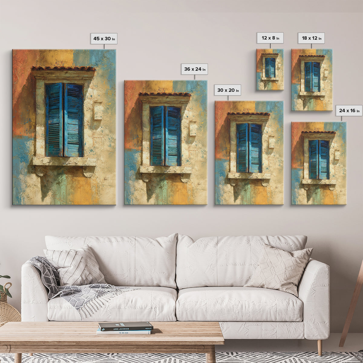 Weathered Window with Blue Shutters Framed Canvas Print, French Country Art, Boho Decor, Farmhouse Decor, Oil Painting, Country, FCA-2x3-53