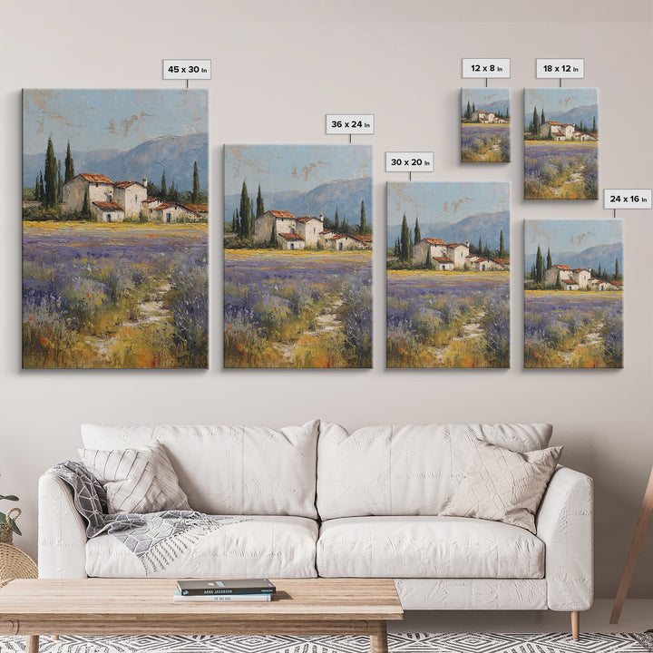 Lavender Field with Distant Stone Farmhouse Canvas Print, French Country Art, Minimalist Decor, Farmhouse Decor, Oil Painting, FCA-2x3-57