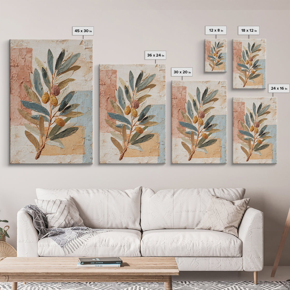 Olive Branch Wreath on Cream Ground Framed Canvas Print, French Country Art, Downloadable Art, Farmhouse Decor, Oil Painting, FCA-2x3-6