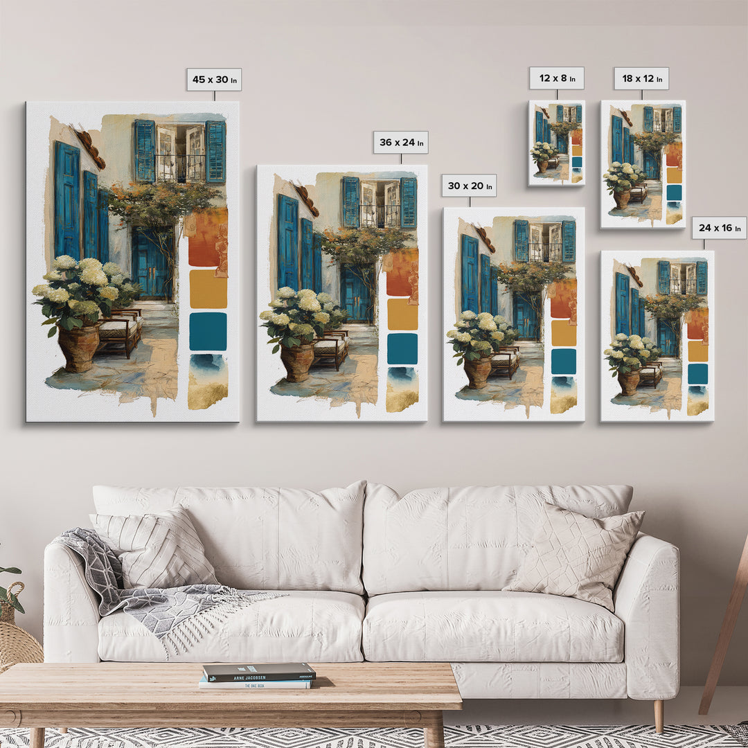 Soft Hydrangeas Beside Antique Shutters Framed Canvas Print, French Country Art, Eclectic Wall Art, Farmhouse Decor, Country, FCA-2x3-64