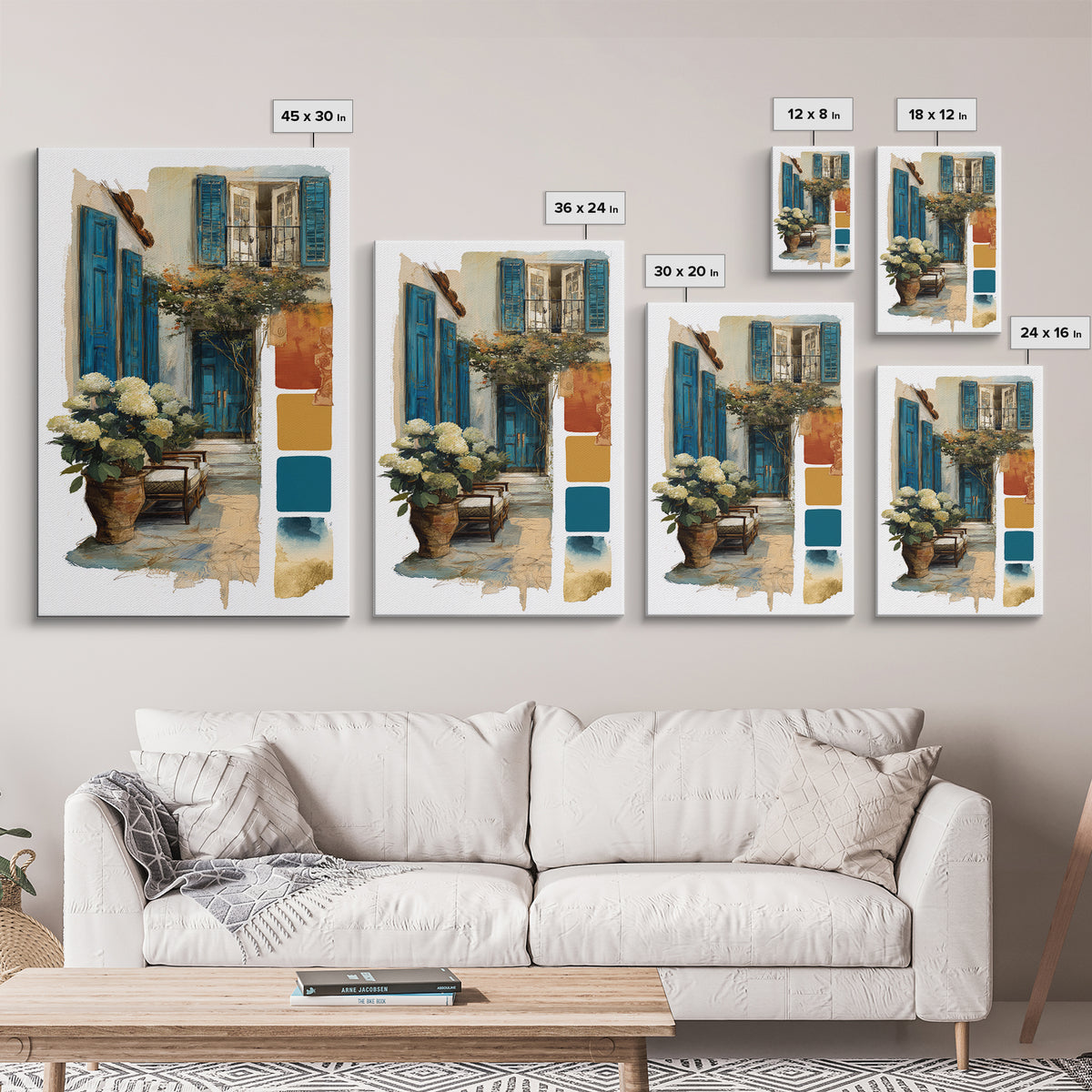 Soft Hydrangeas Beside Antique Shutters Framed Canvas Print, French Country Art, Eclectic Wall Art, Farmhouse Decor, Country, FCA-2x3-64