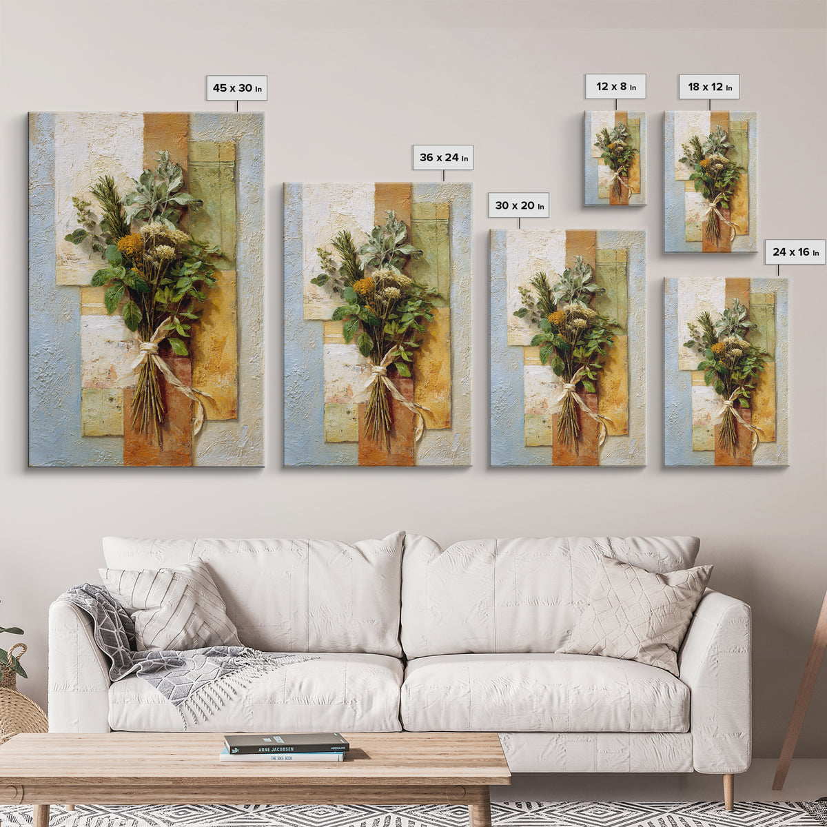 Farmhouse Kitchen Herbs Tied Framed Canvas Print, French Country Art, Room Decor, Farmhouse Decor, Fine Art, Country, FCA-2x3-69