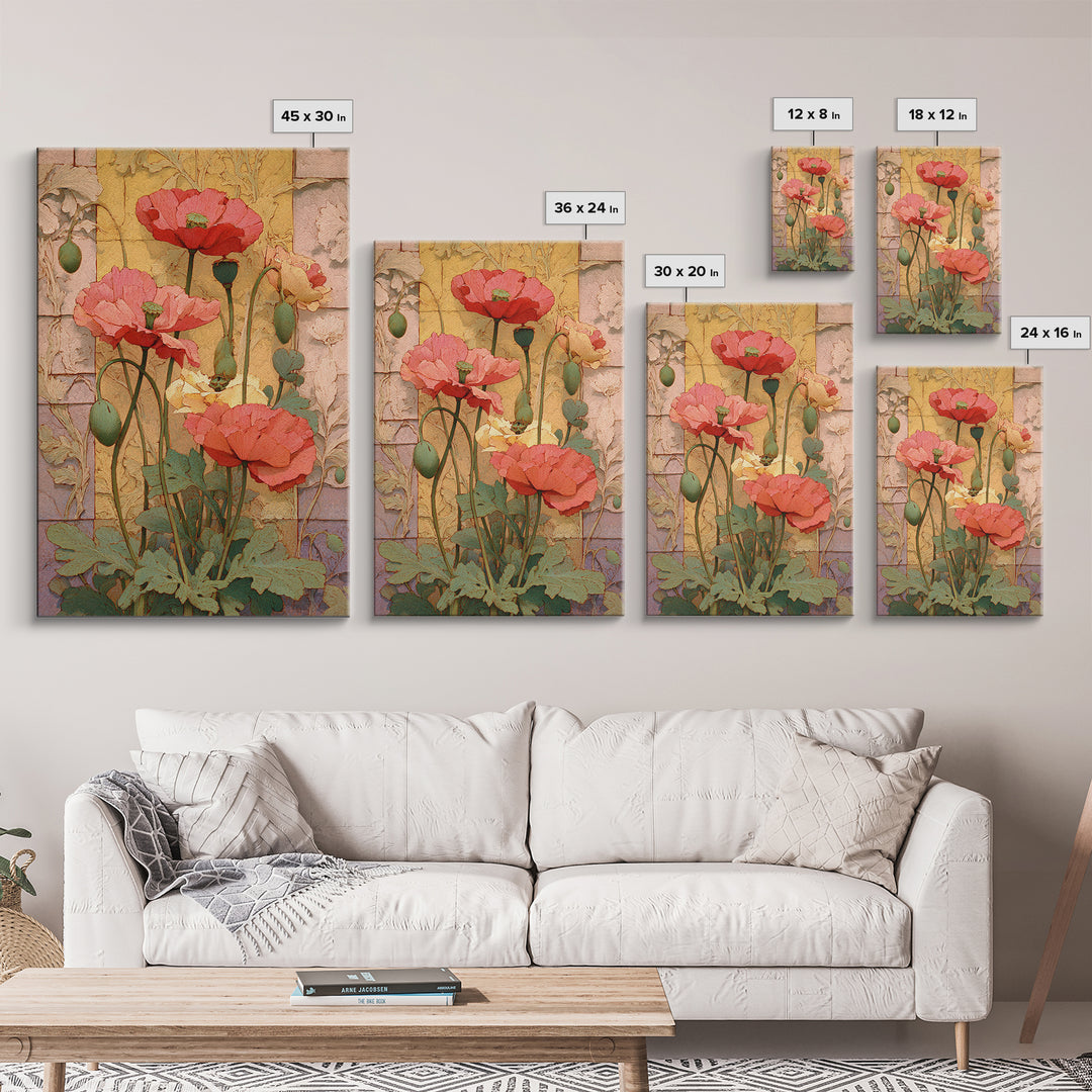 Poppies Beside a Stone Garden Wall Canvas Print, French Country Art, Digital Download Art, Farmhouse Decor, Oil Painting, FCA-2x3-71