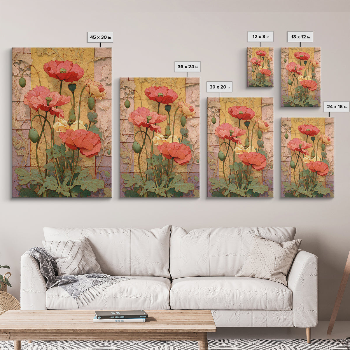 Poppies Beside a Stone Garden Wall Canvas Print, French Country Art, Digital Download Art, Farmhouse Decor, Oil Painting, FCA-2x3-71