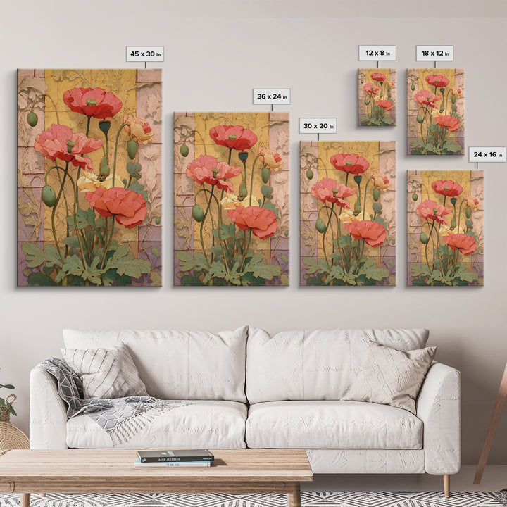 Poppies Beside a Stone Garden Wall Canvas Print, French Country Art, Digital Download Art, Farmhouse Decor, Oil Painting, FCA-2x3-71