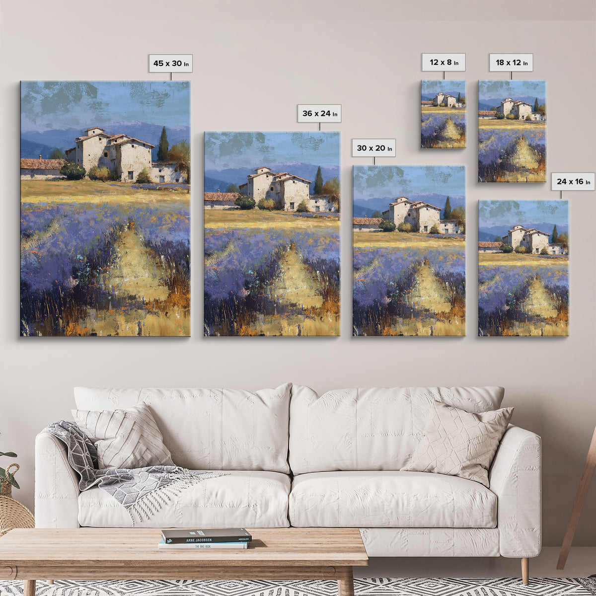 Lavender Field with Distant Stone Farmhouse Canvas Print, French Country Art, Wall Decor, Farmhouse Decor, Fine Art, Country, FCA-2x3-9