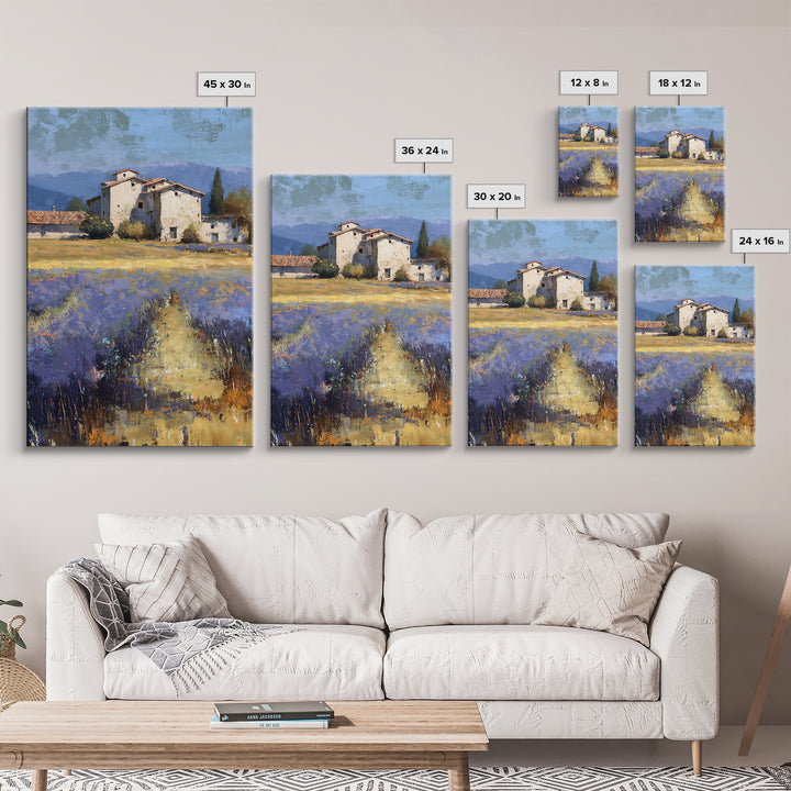 Lavender Field with Distant Stone Farmhouse Canvas Print, French Country Art, Wall Decor, Farmhouse Decor, Fine Art, Country, FCA-2x3-9
