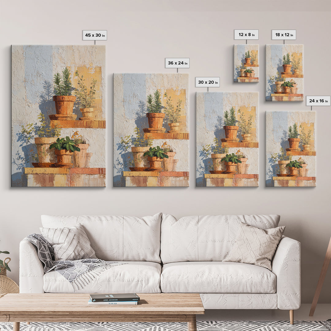 Terra Cotta Pots Canvas Print, French Country Art, Luxury Decor, Farmhouse Decor, Country, Oil Painting, Digital Wall Art, FCA-2x3-91