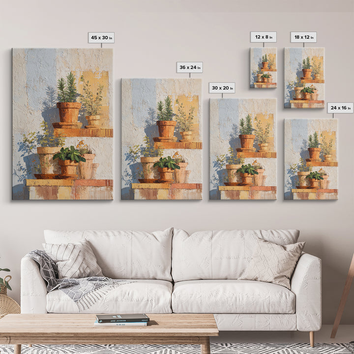 Terra Cotta Pots Canvas Print, French Country Art, Luxury Decor, Farmhouse Decor, Country, Oil Painting, Digital Wall Art, FCA-2x3-91