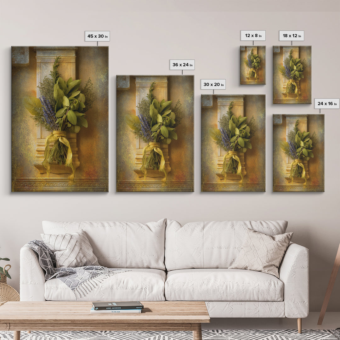 Farmhouse Kitchen Herbs Tied Framed Canvas Print, French Country Art, Room Decor, Farmhouse Decor, Fine Art, Country, FCA-2x3-93