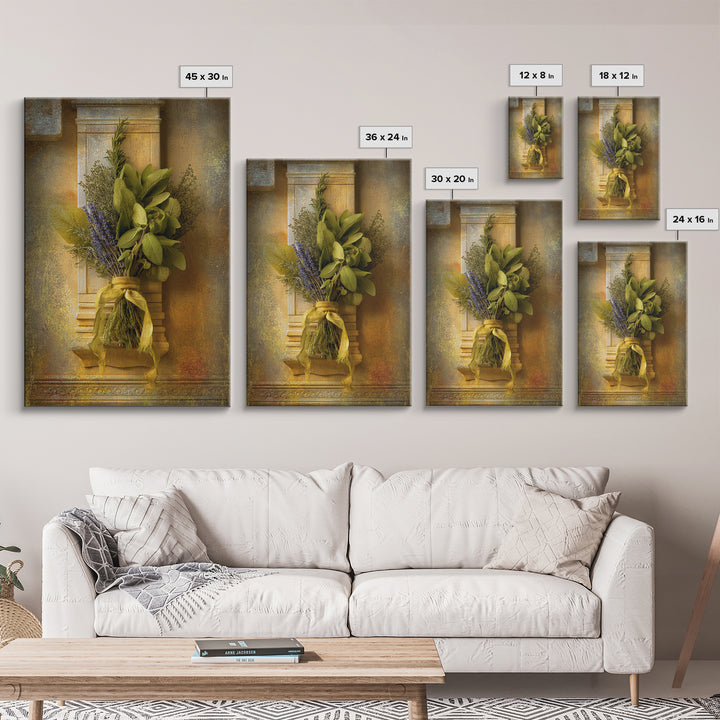 Farmhouse Kitchen Herbs Tied Framed Canvas Print, French Country Art, Room Decor, Farmhouse Decor, Fine Art, Country, FCA-2x3-93