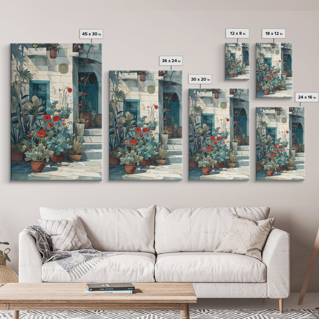 Poppies Beside a Stone Garden Wall Canvas Print, French Country Art, Art Print, Farmhouse Decor, Watercolor Art, Country, FCA-2x3-95