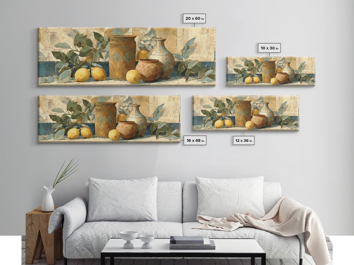 Aged Botanical Plate of Lemons and Leaves Canvas Print, French Country Art, Coastal Wall Art, Farmhouse Decor, Country, FCA-3x1-100
