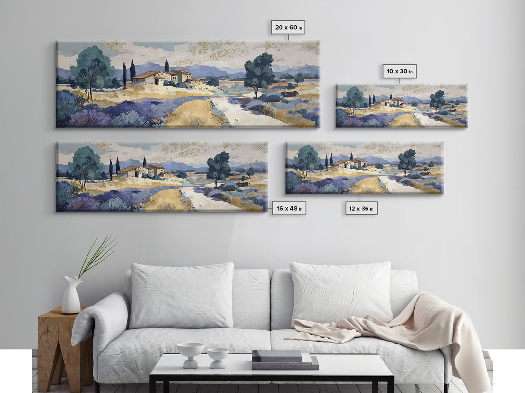 Lavender Field with Distant Stone Farmhouse Canvas Print, French Country Art, Printable Wall Art, Farmhouse Decor, Country, FCA-3x1-17