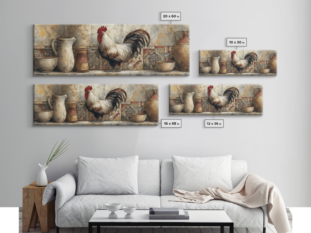 Rooster Portrait in Rustic French Palette Framed Canvas Print, French Country Art, Contemporary Art, Farmhouse Decor, Country, FCA-3x1-18