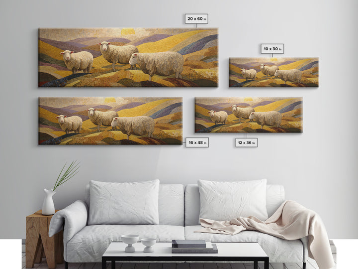 Pastoral Sheep in Rolling Countryside Canvas Print, French Country Art, Statement Artwork, Farmhouse Decor, Fine Art, Country, FCA-3x1-30