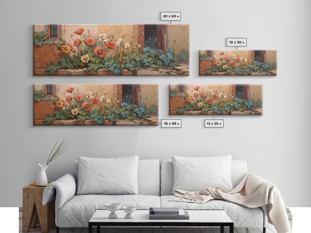 Poppies Beside a Stone Garden Wall Canvas Print, French Country Art, Gallery Decor, Farmhouse Decor, Fine Art, Country, FCA-3x1-31