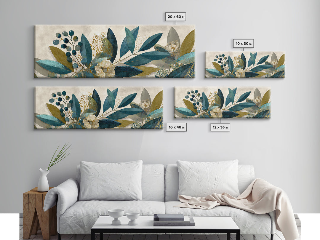 Olive Branch Wreath on Cream Ground Canvas Print, French Country Art, Minimalist Decor, Farmhouse Decor, Oil Painting, Country, FCA-3x1-38