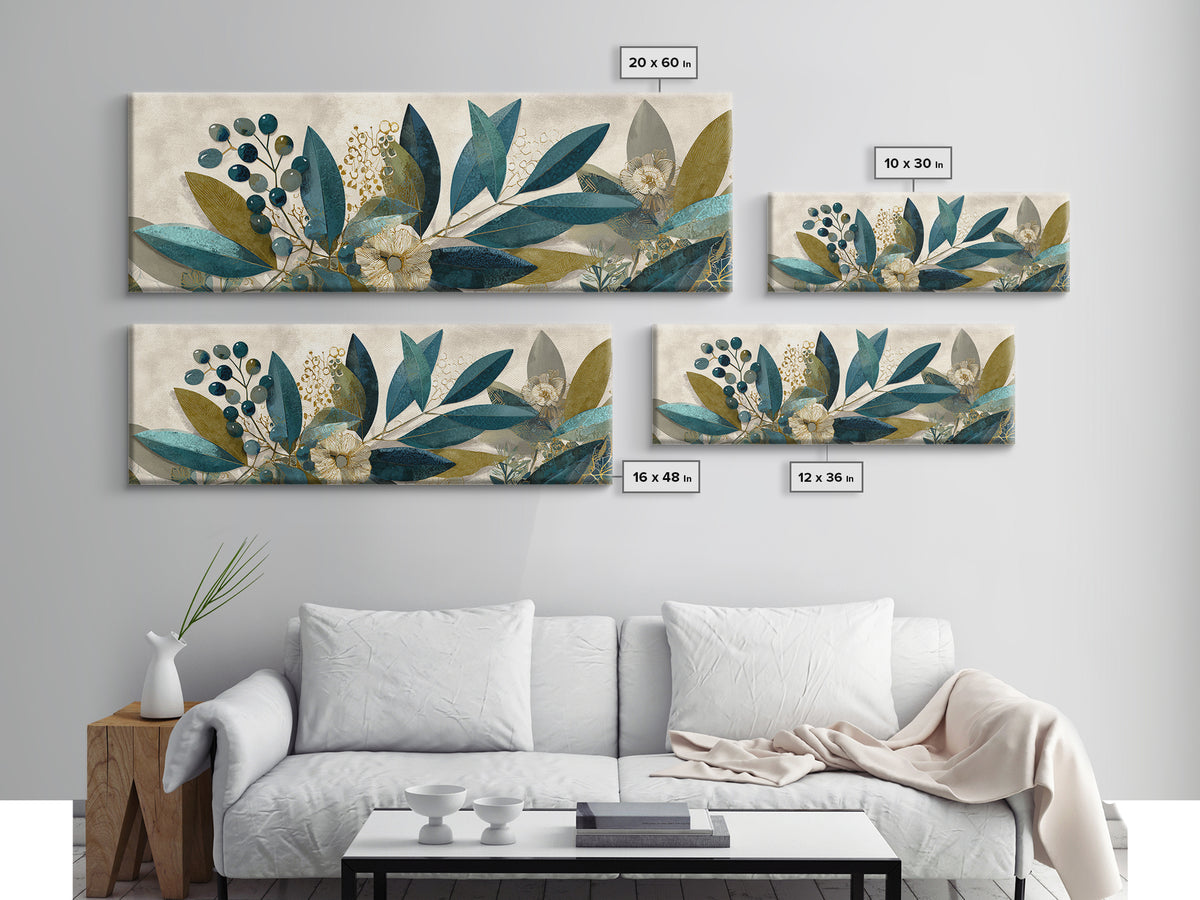 Olive Branch Wreath on Cream Ground Canvas Print, French Country Art, Minimalist Decor, Farmhouse Decor, Oil Painting, Country, FCA-3x1-38