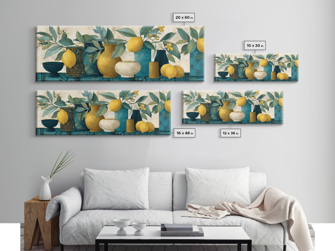 Aged Botanical Plate of Lemons and Leaves Canvas Print, French Country Art, Botanical Wall Art, Farmhouse Decor, Watercolor Art, FCA-3x1-4