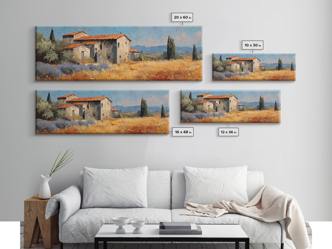 Lavender Field with Distant Stone Farmhouse Canvas Print, French Country Art, Printable Art, Farmhouse Decor, Watercolor Art, FCA-3x1-41