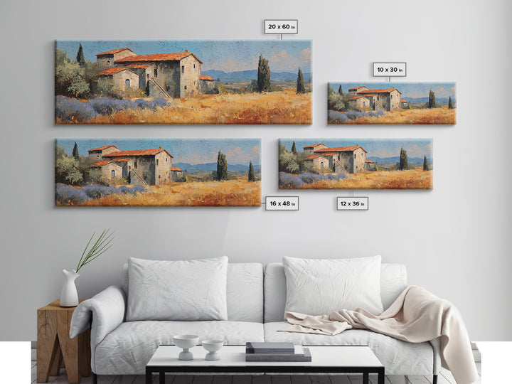 Lavender Field with Distant Stone Farmhouse Canvas Print, French Country Art, Printable Art, Farmhouse Decor, Watercolor Art, FCA-3x1-41