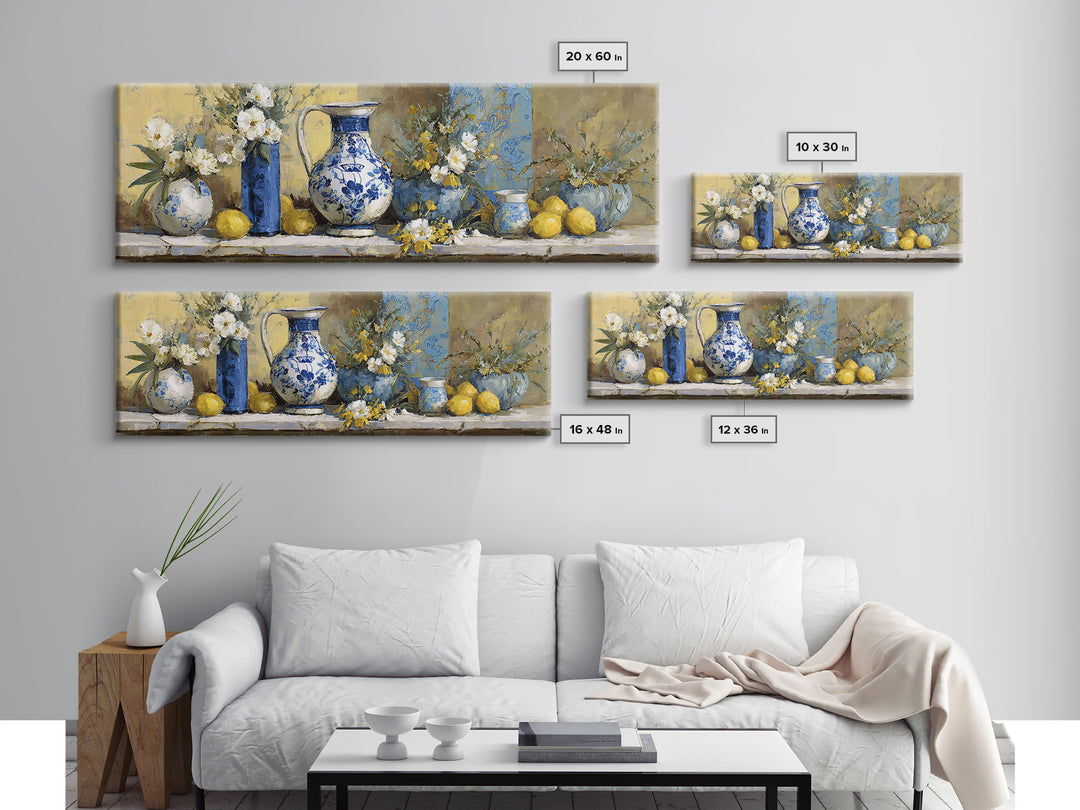Blue and White Ceramic Pitcher Canvas Print, French Country Art, Art Print, Farmhouse Decor, Country, Digital Wall Art, FCA-3x1-43